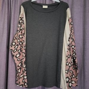 Animal Print Waffle Top - L